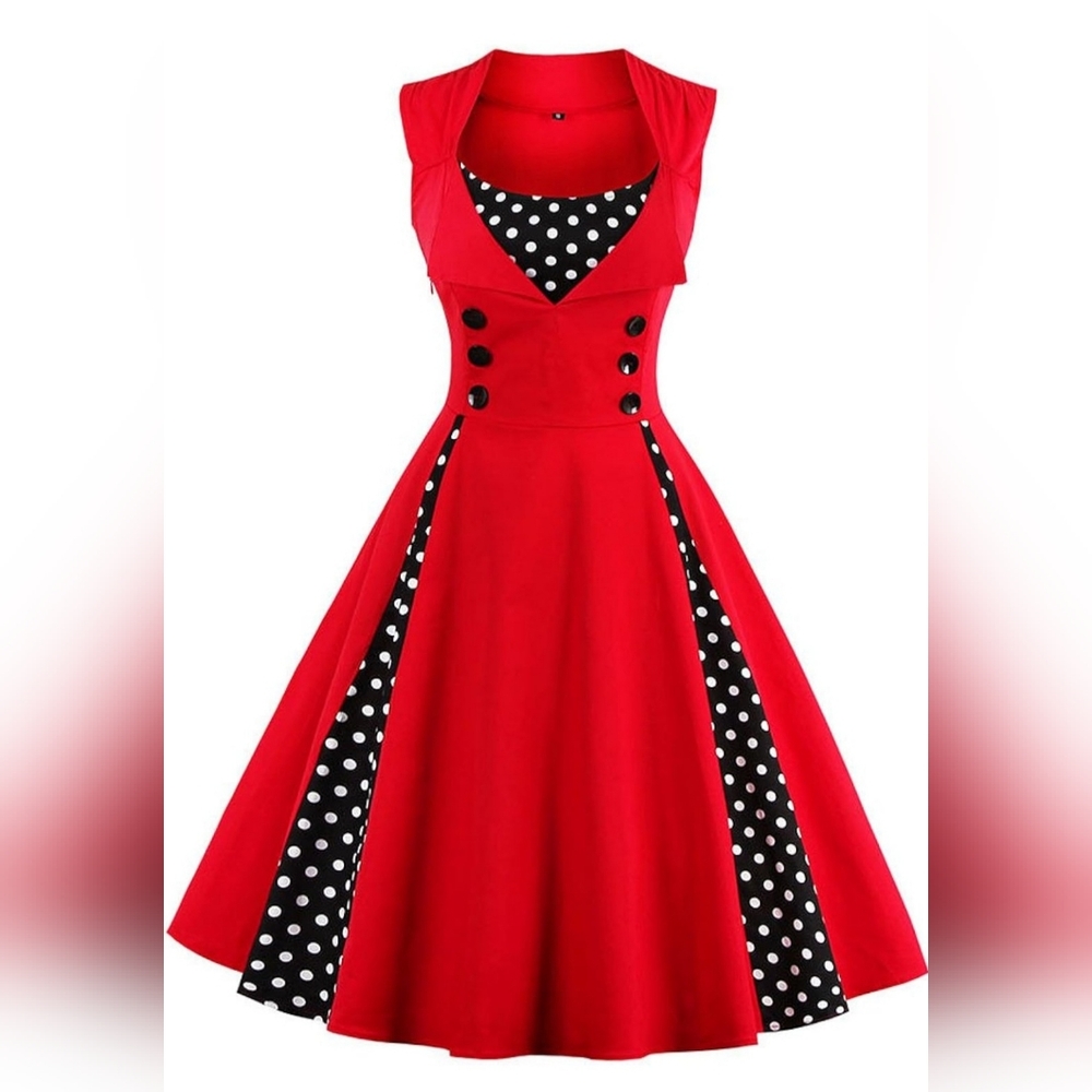 LunaJany Rockabilly Polka Dot Fit and Flare Swing Cocktail Dress & Petticoat